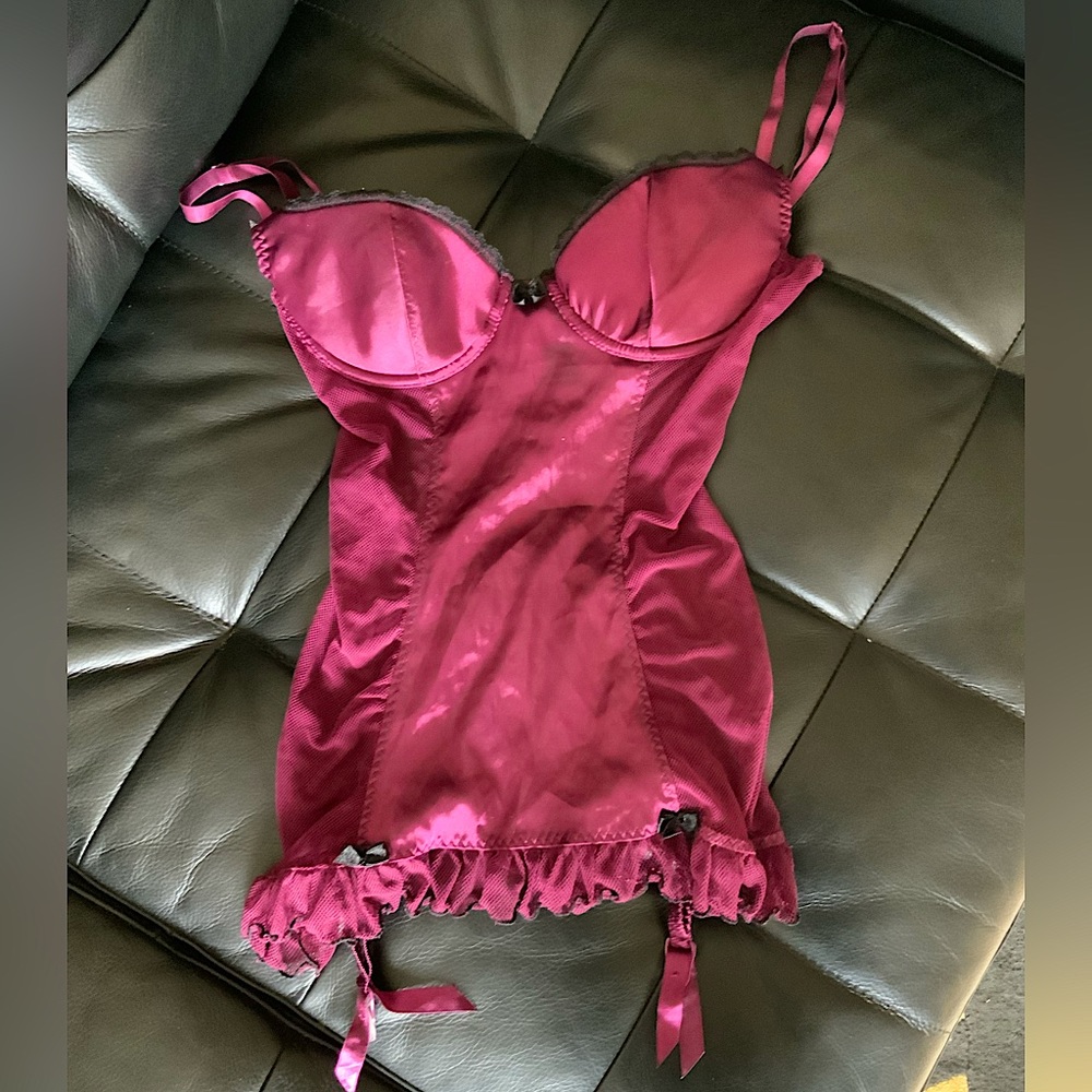 Seduction by Frederick’s of Hollywood Dark Pink Satin & Mesh Chemise